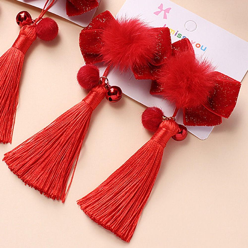 

2 шт. Кисточка Детский бант Парик Китайский стиль Красный бантик Заколка для волос Детский парик Заколка для волос Новогодний праздничный 4