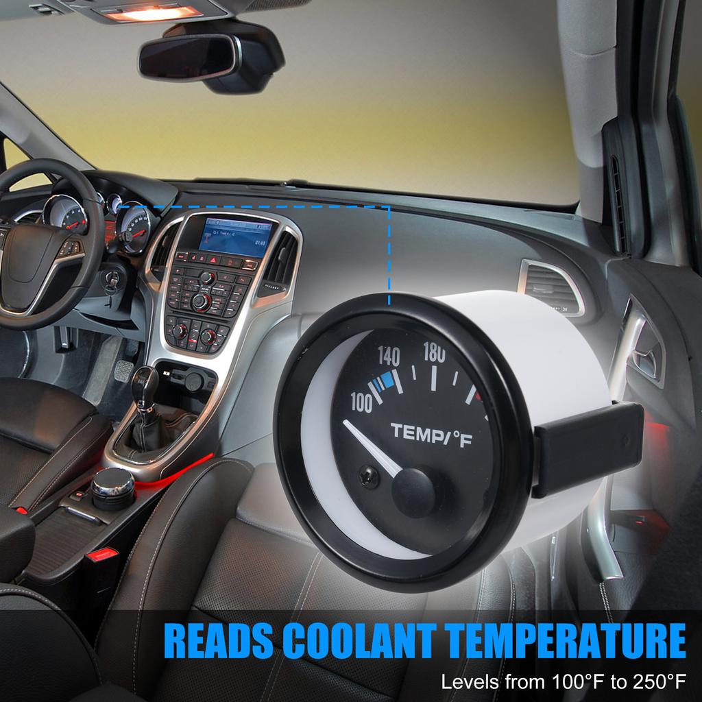 2   52mm Water Temperature Gauge, 12V Coolant Temp Gauge with Sensor White LED Backlight 100 250 Fahrenheit  for Car