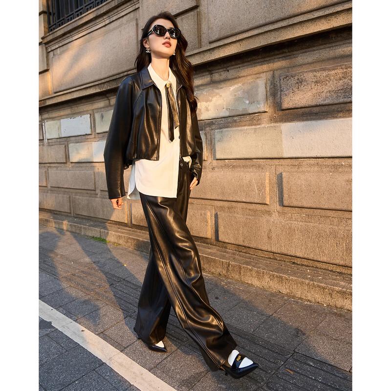 Iveni Women's Elegant Faux Leather Straight-Leg Trousers AEOH661