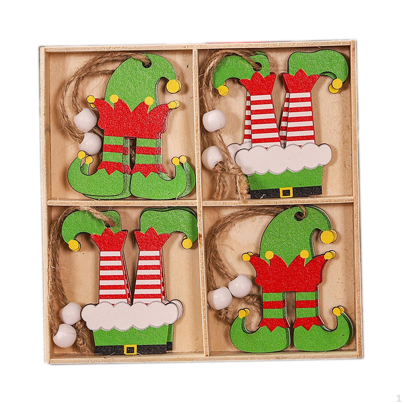 

12 Pieces Wooden Christmas Ornaments Tree Hanging Decorations Pendants Clown