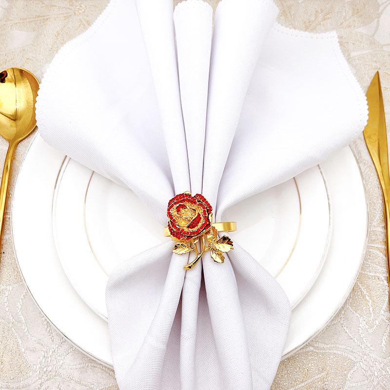 6pcs/lot Valentine's Day Rose Flower Napkin Ring Golden Napkin Button Alloy Napkin Ring Table Desktop Decoration