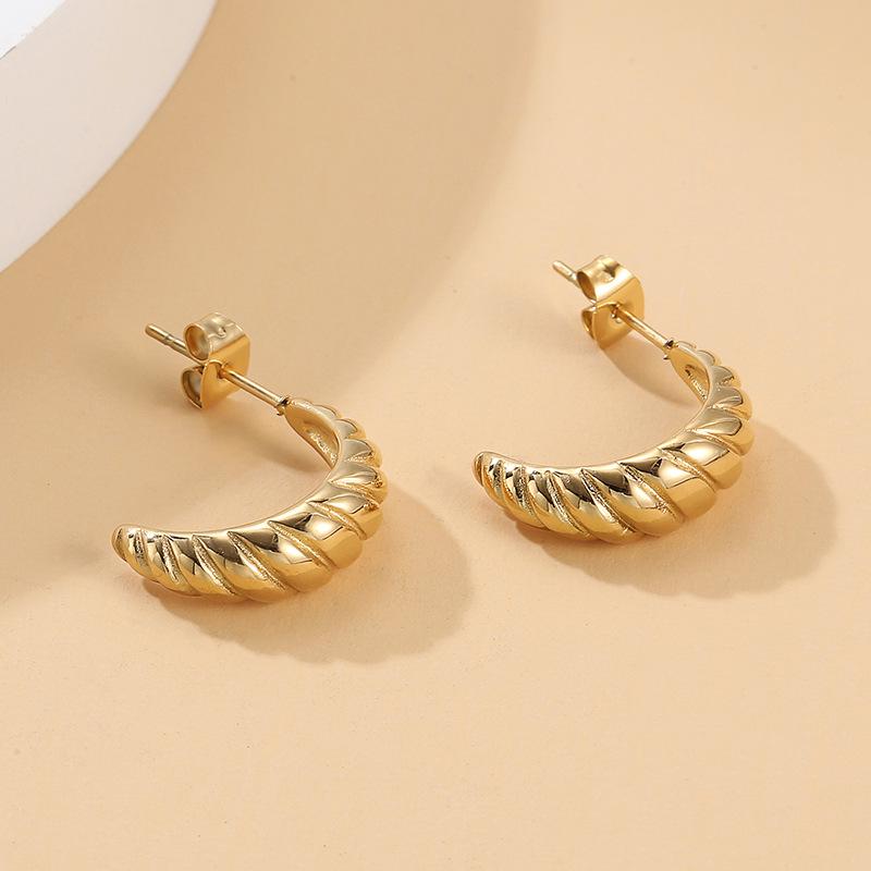 

French Retro Croissant Twist Earrings - Stainless Steel Women s Studs 18K золотой