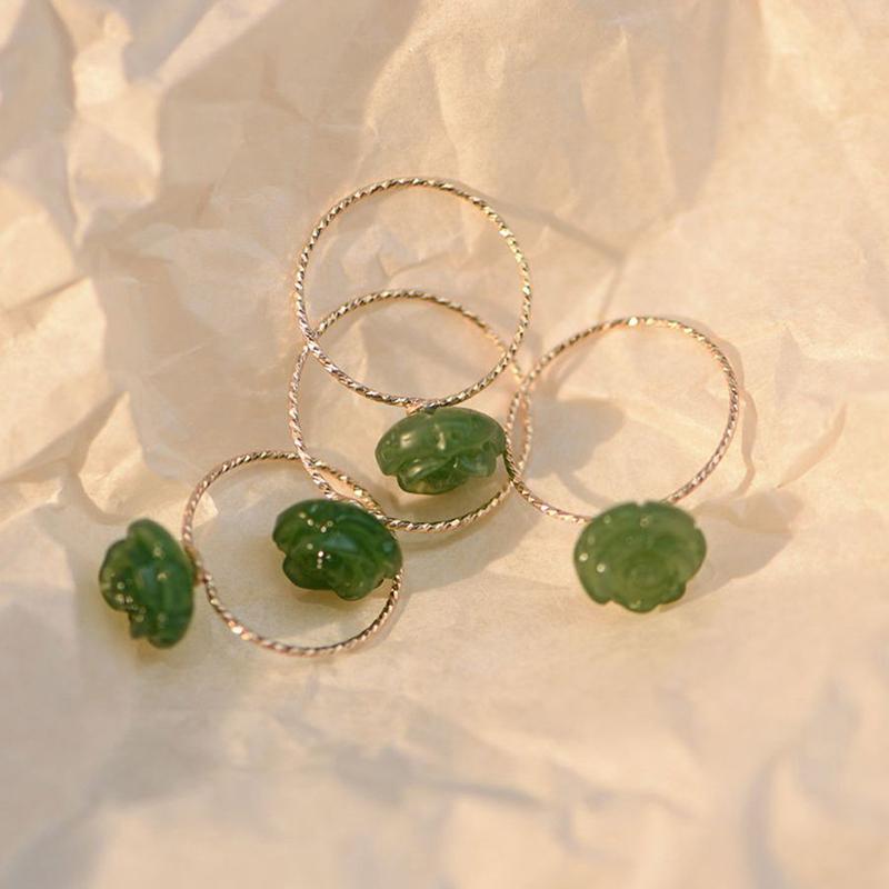 Exquisite Girls Style Ring  Camellia Rose Flower Green Finger Rings For Women Girls Wedding Jewelry Gifts