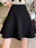 2024 Spring Women's High Waist Black A-Line Umbrella Skirt - College Style, Slim Fit, Anti-Exposure.