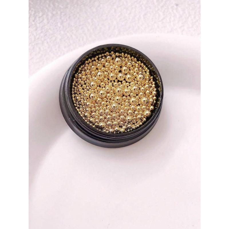 1 Box 3D Round Design Nails Art Decoration Ball, Steel Ball Diy Nails Supplies, Nails Charm, Small Steel Ball, Gold, Silver Color Nails Salon