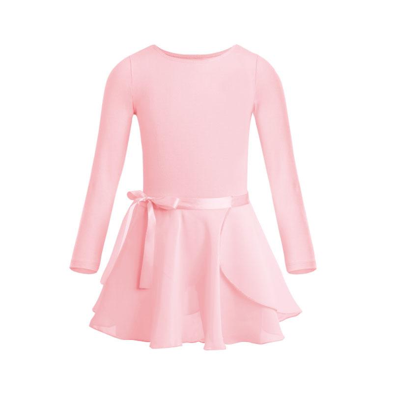 Kids Girls Cotton Long Sleeves Ballet Dance Gymnastics Leotard with Chiffon Skirt Outfit Set