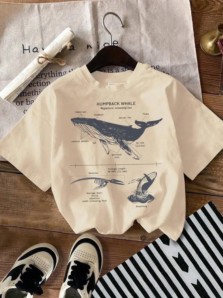 Letnie koszulki graficzne Harajuku Topy Y2k Nadruk Anatomia Wieloryba Garbatego Koszulka Unisex Oversize Streetwear Vintage Koszulka Odzież