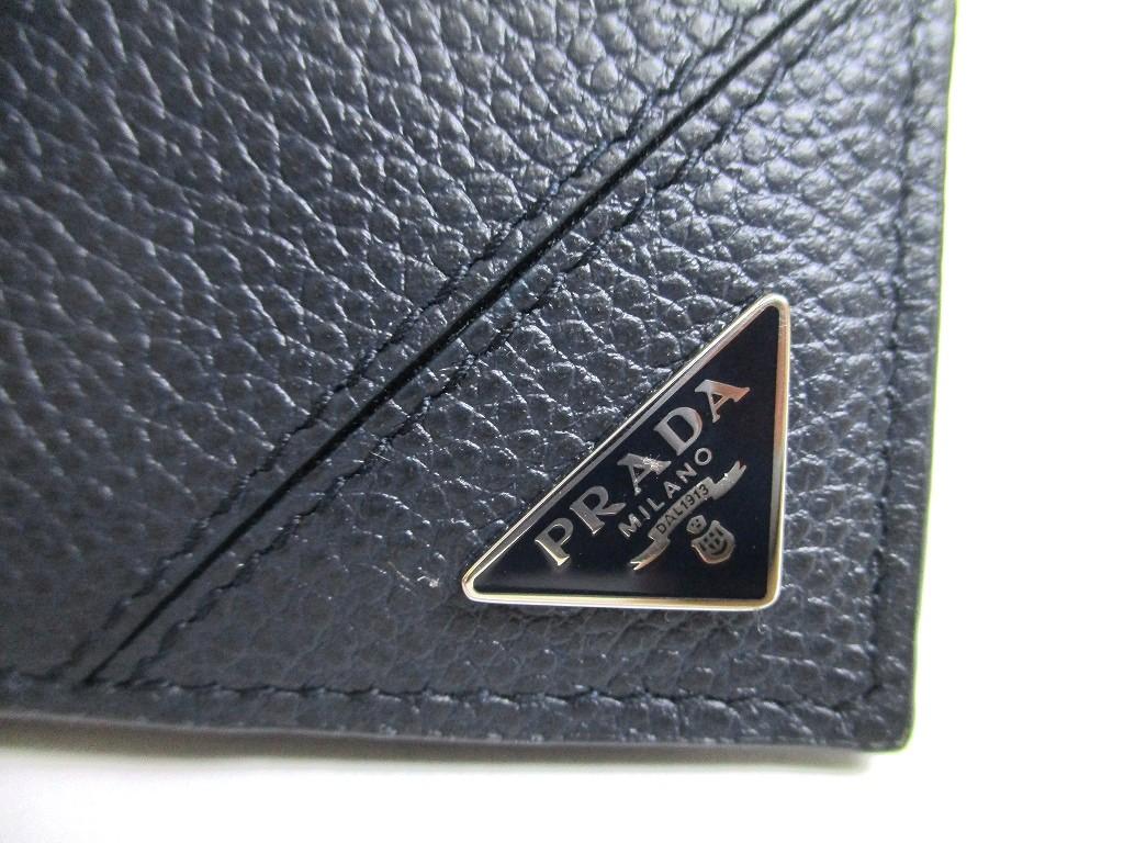 Authentic PRADA Navy blue Leather Bifold Wallet Compact Wallet #a691  Refurbished