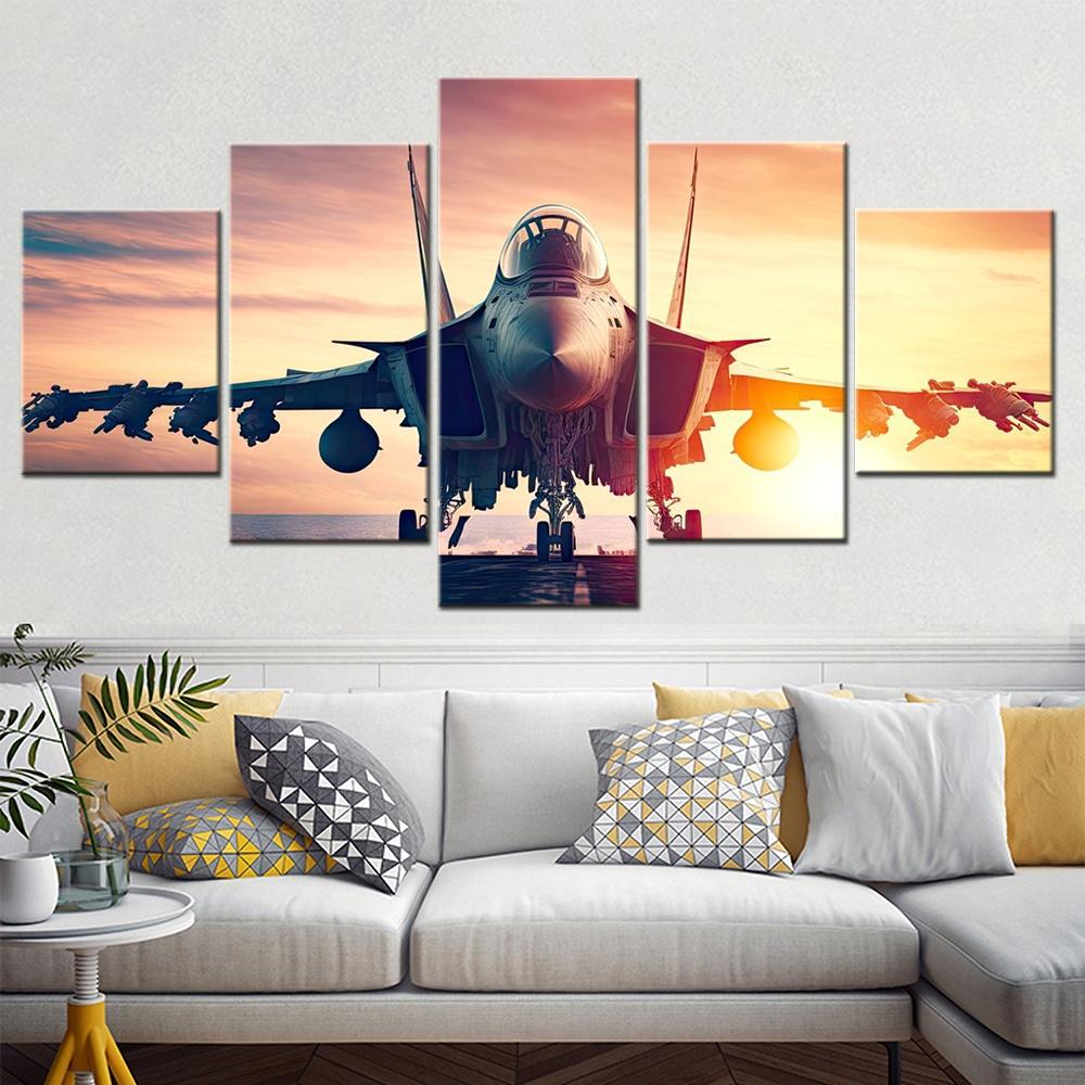 5 Pieces Home Decoration Poster Painting Jet Fighter Wallpaper Interior Artwork For Living Room Modular Picture Print Framework