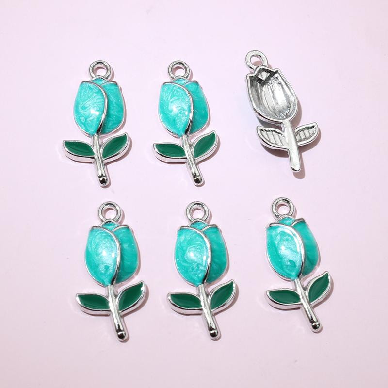 20pcs 21x10mm Enamel Rose Bud Flower Charms Pendant Alloy Metal DIY Jewelry Making Accessories Findings for Necklace Earrings