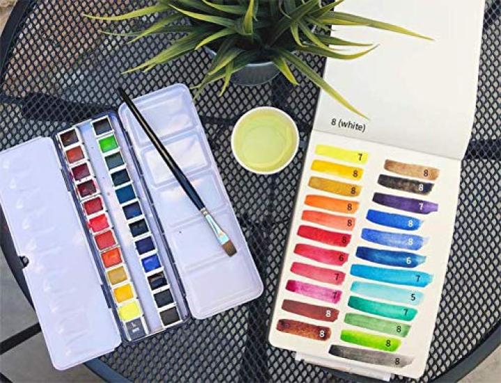 ETCHR 24 Watercolor Pan Set Artist Quality Watercolor Half Pan Set Student Series Watercolor Travel Set Bright Lightfast Watercolor - - - Paints.