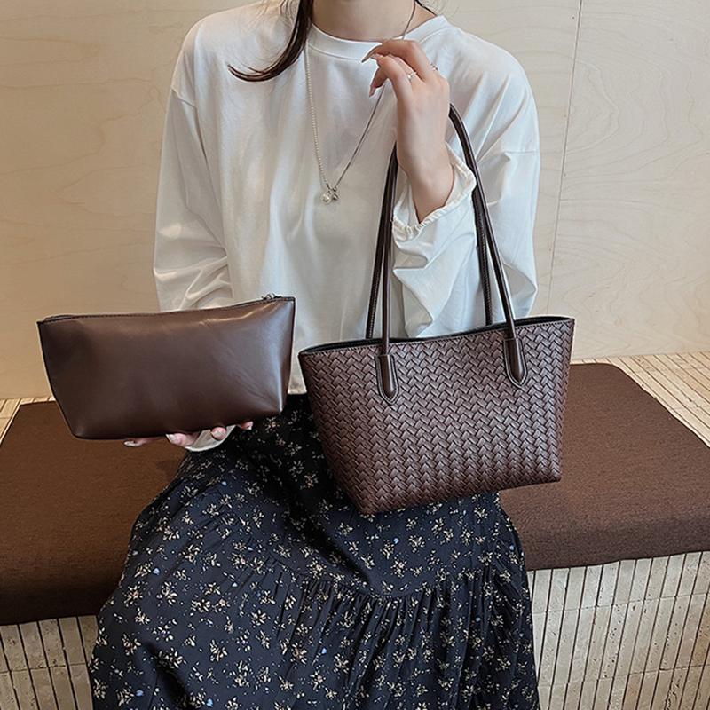 

Плетеная сумка-тоут для женщин Большая плетеная сумка Мягкая кожаная сумка через плечо Рабочая сумка-шоппер для путешествий с кошельком 23x9x18cm