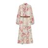 Spring New Women's Clothing Fashion Wind V Neck Long Sleeves with Belt Flowers Print Midi Skirt Dress 2507147