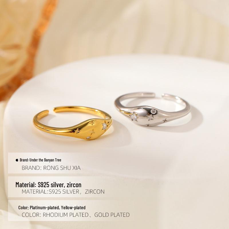 Banyan Tree S925 Silver Polaris Oval Star Diamond Ring - French Design for Women