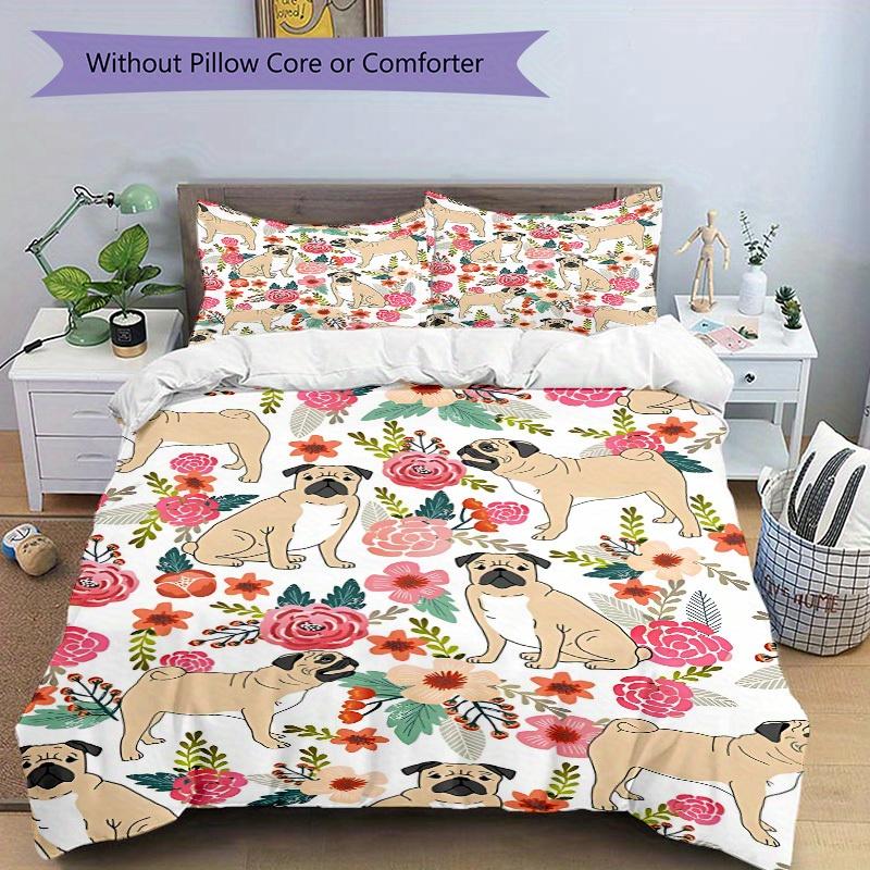 3pcs Pug Pattern Bedding Set, Suitable for Bedroom Decoration, (Includes 1 Duvet Cover And 2 Pillowcases, Quilt Not Included) Yy250822154
