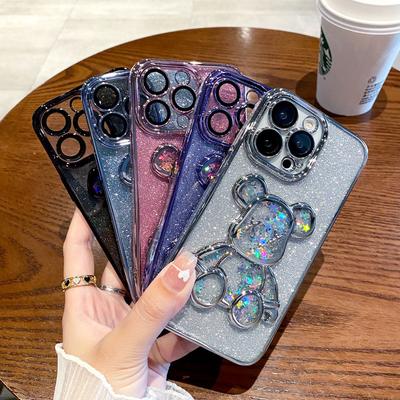 Applicable To Iphone16 Glitter Phone Case, Sand-flowing Violent Bear, Apple 15ProMax Electroplated Full Cover Protective Case 14