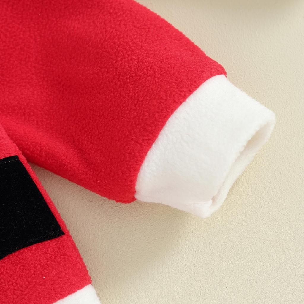 Batole Miminko Vánoční Santa Kostým Dítě Dívka Chlapec Oblečení Kontrastní barva Kulatý výstřih Topy s dlouhým rukávem + Kalhoty + Klobouk Set