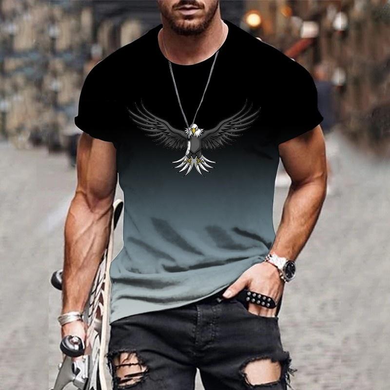 Eagle wing pattern men's T-shirt color gradient 3D printed T-shirt casual short sleeved round neck top street sports T-shirt