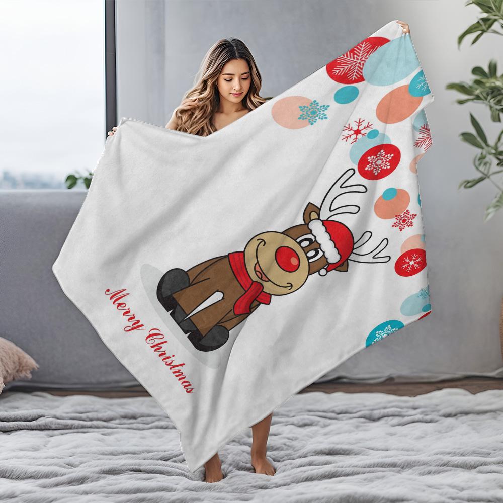 Soft Christmas Deer Throw Blanket Cozy Reindeer Farmhouse Holiday Decor Gift Warm Flannel Bedspread Home Dorm Room Decor