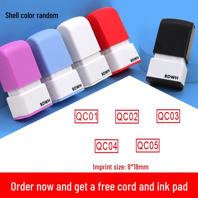 Medium QC Stamp: Auto-Inking, Employee & Pass Numbering, Inspection Approved.