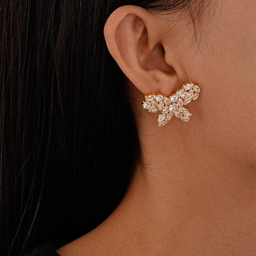 Elegant Gold-Plated Zircon Butterfly Stud Earrings - Sterling Silver for Women