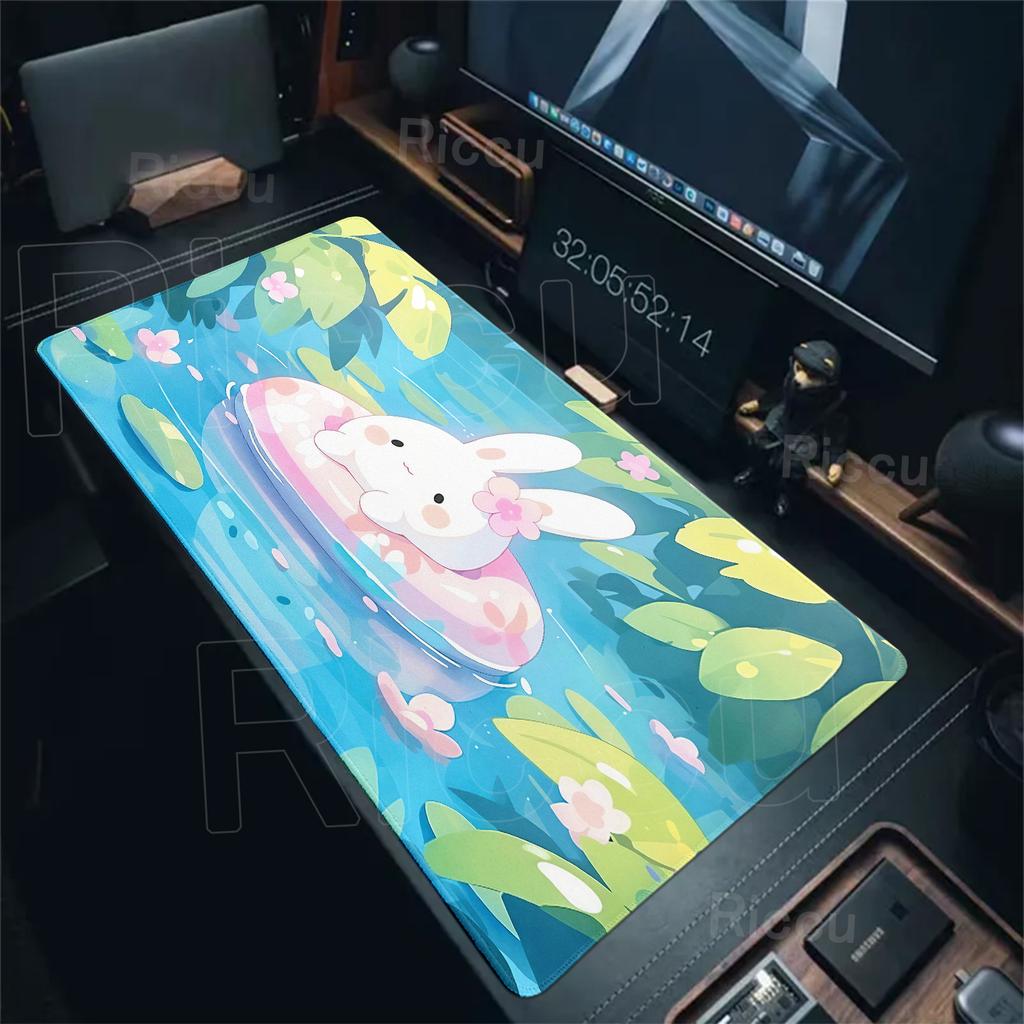 Cartoon Large Mouse Pad Cute Rabbit Green Anime Desk Mat Kawaii Bunny Mousepad Office Accessories Computer Keyboard Decort Mats