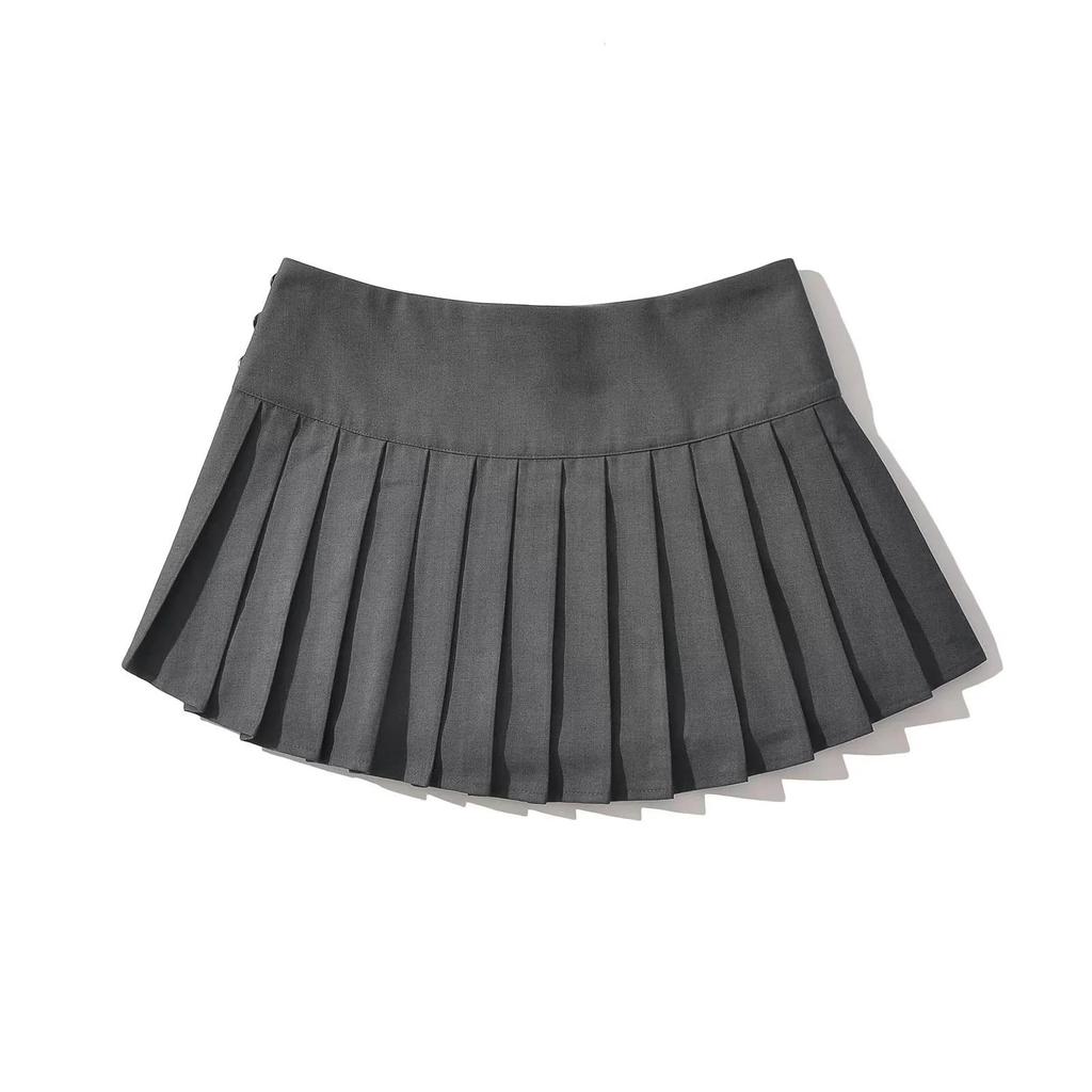 Autumn Chic: Retro A-Line Pleated Mini Skirt with Adjustable Buttons