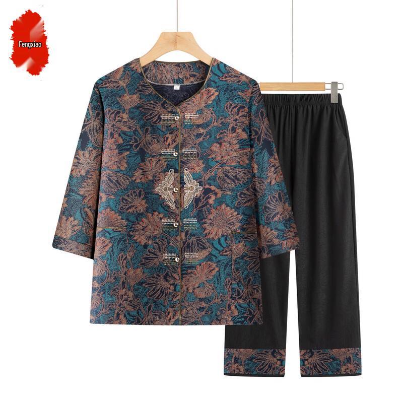 

Women s Plus Size Summer Grandma Outfit Set with Seven-Sleeve Top XL