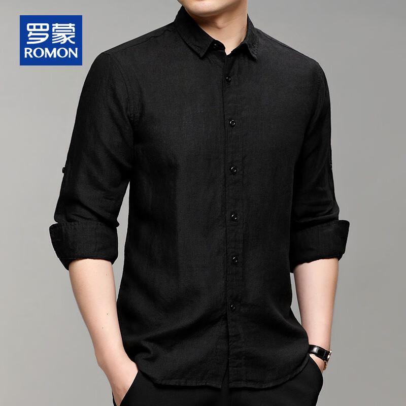 ROMON Men's 100% Linen Loose Fit Long Sleeve Shirt