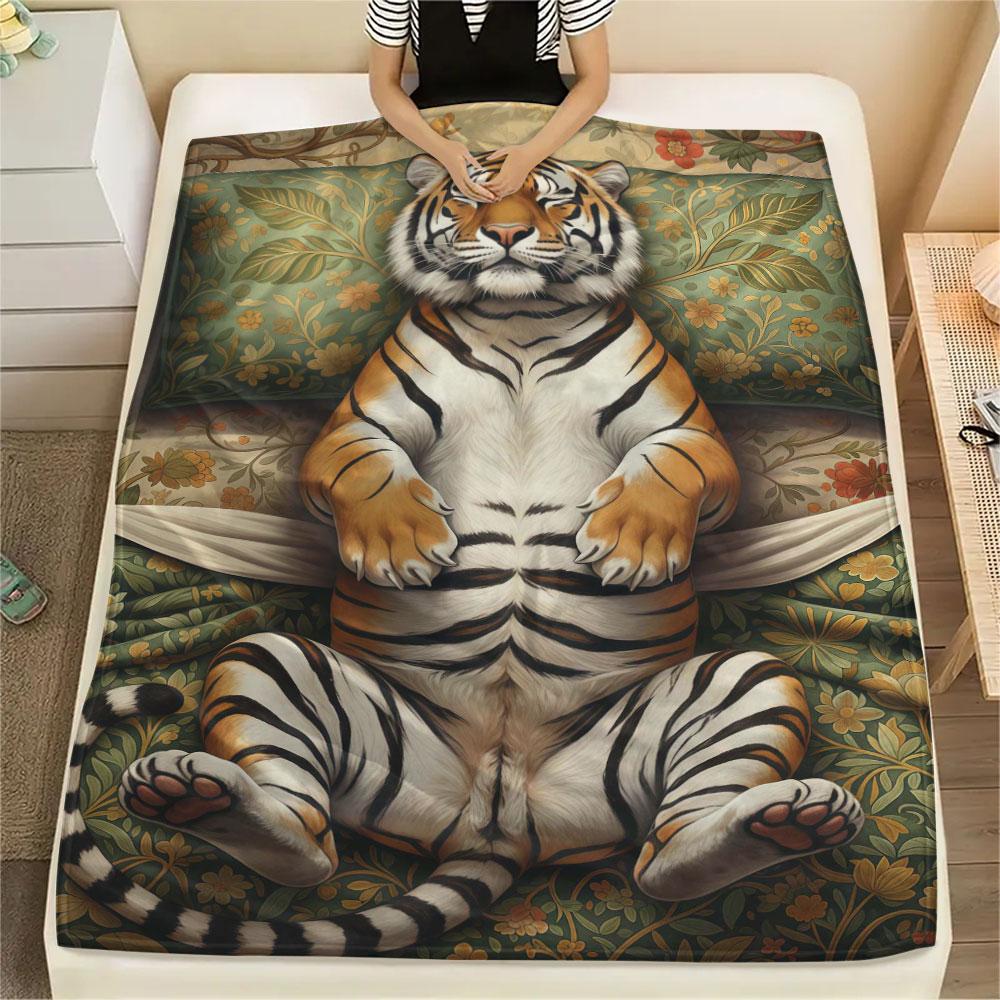 1Pc Sleepinganimals Print Flannel Blanket, High quality Comfortable for All Seasons, Home Decor, Warmth and Comfort, Perfect for Christmas Gifts