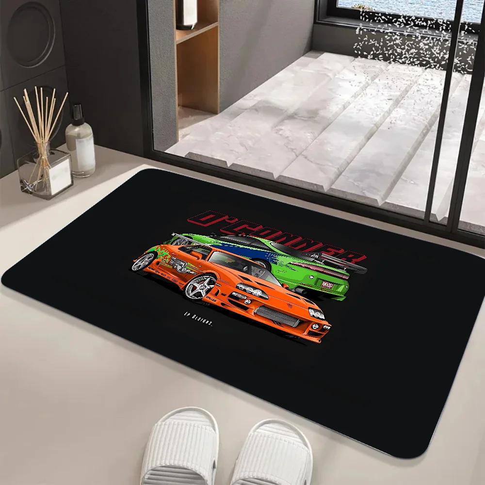 VIKAMA Personalised Green Sports Car Doormat Easy-Clean Household Entrance Anti-Slip Wear-Resistant Doormat Home Decor