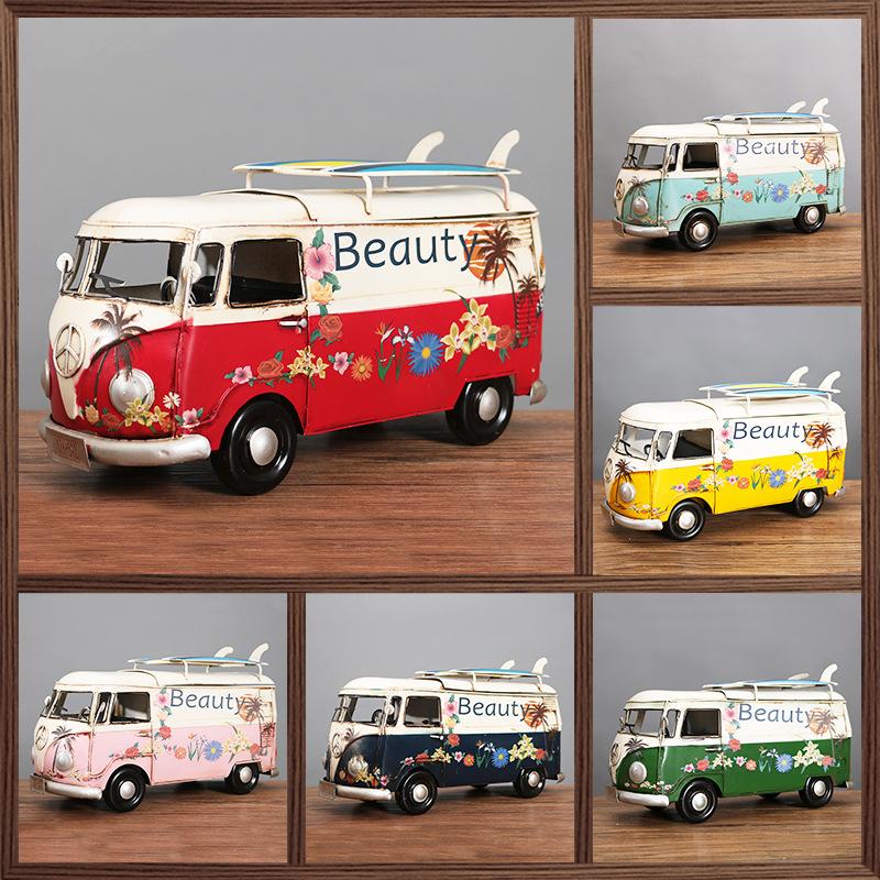 Wrought Iron Tissue Box American Retro Surfing Skateboard Bus Car Model Tissue Pumping Box Retro Model Ornament