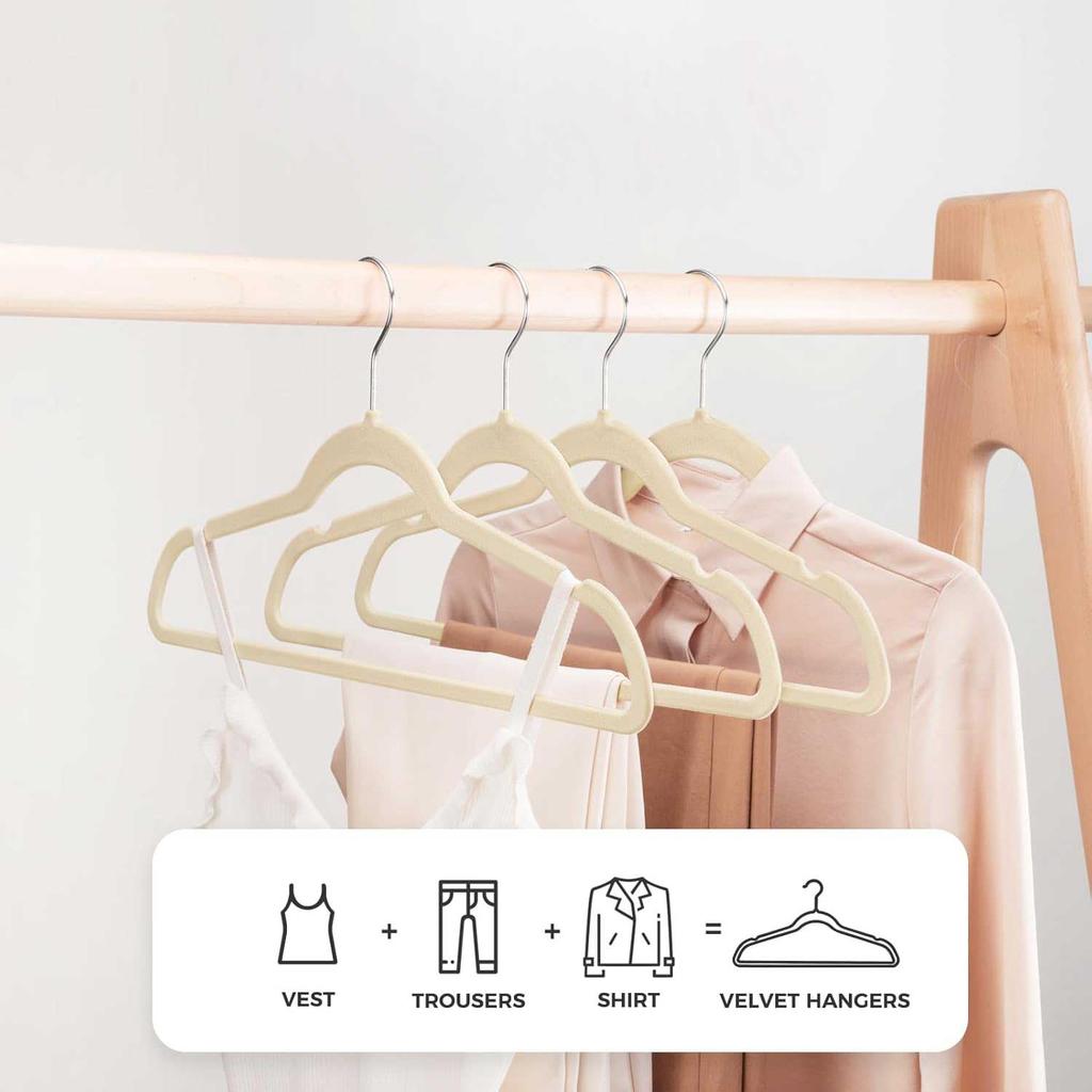 Beige Velvet Hangers 10 Pack, Non Slip Clothes Felt Hanger Heavy Duty for Coat, Premium Slim Space Saving Suit Hangers for Close