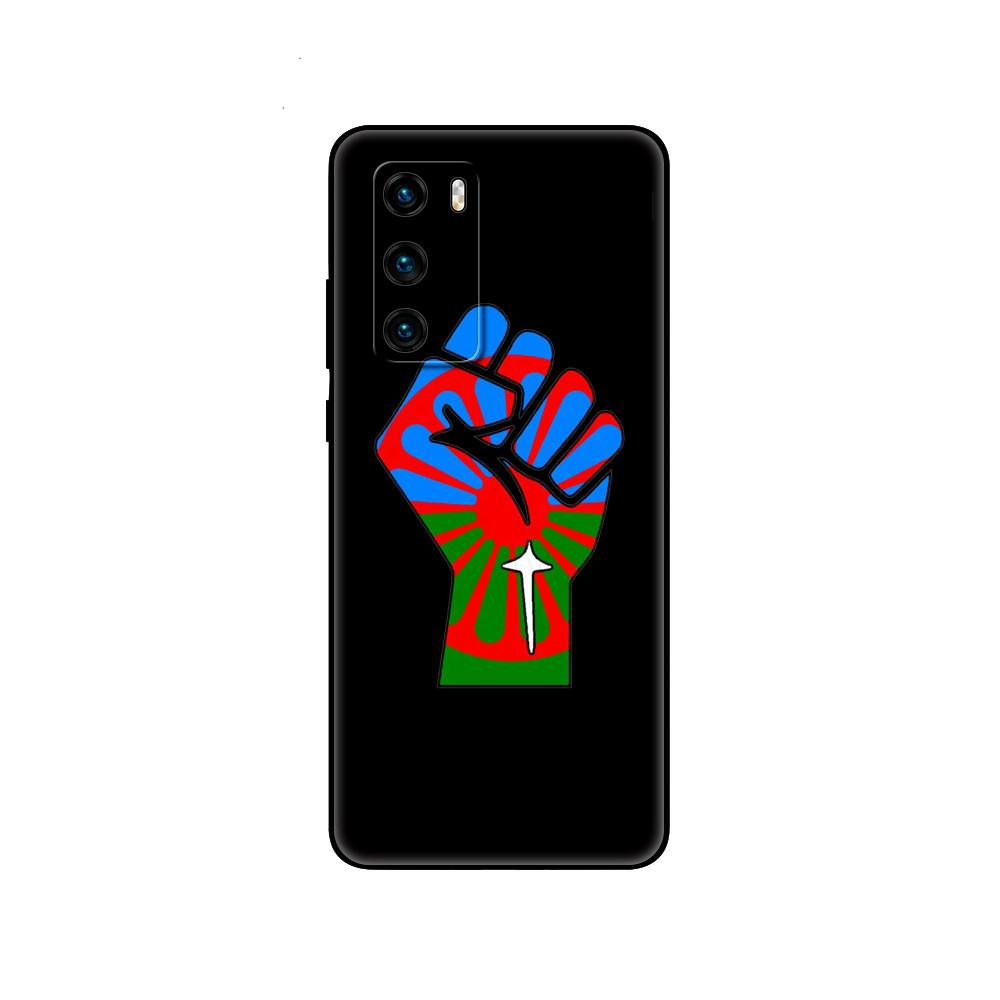 Černé tpu pouzdro pro Huawei P30 Lite P30 Pro P40 pouzdro pro Huawei P40 LITE EP Smart 2020 Pouzdro Kryt Gypsy Romani Roma Flag