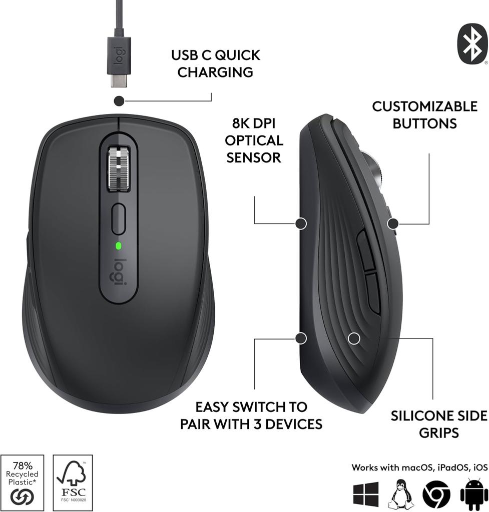 Logitech Master Series MX Anywhere 3S Silent Mouse Wireless Bluetooth Dual Mode Mouse Business Office Portable Mouse