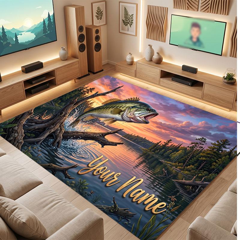 Mountain Landscape Theme Crystal Velvet Floor Rug Personalized Custom Name Text Warm Carpet Home Decoration