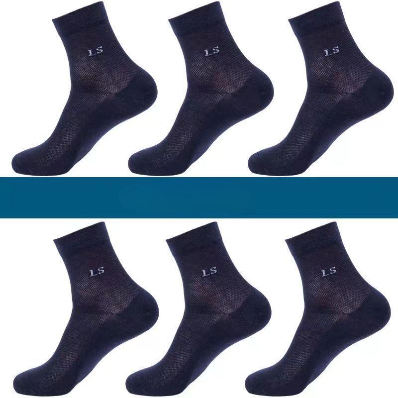 

6 пар мужских носков до середины икры, ультратонкие сетчатые, дышащие, повседневные, антизапаховые, впитывающие, летние хлопковые носки, удобная универсальная обувь 6 Pairs темно-синий