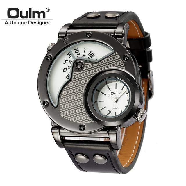 Oulm 9591 Unique Dropshipping Mens Quartz Watch Original Pu Leather Band Water Resist Auto Date Vintage Sports Wristwatch