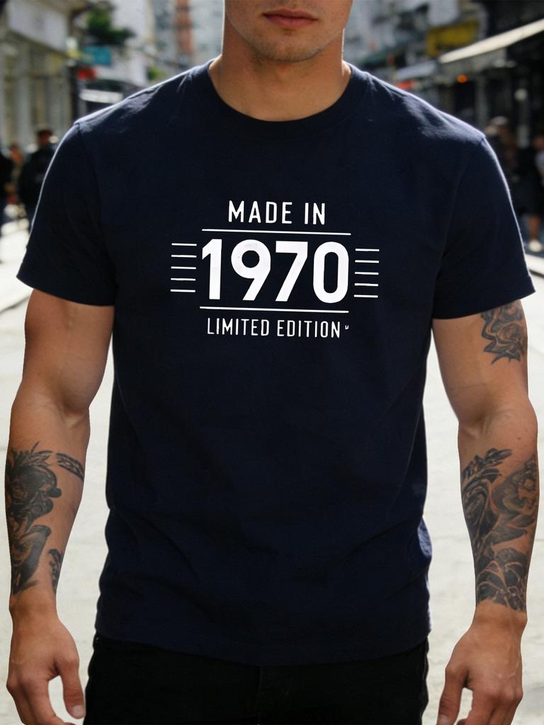 Unisex Black Tee 1970 Limited Edition Letter Print Short Sleeve Loose Casual Street Basic Top For Adult Male Daily Fashion Outfit