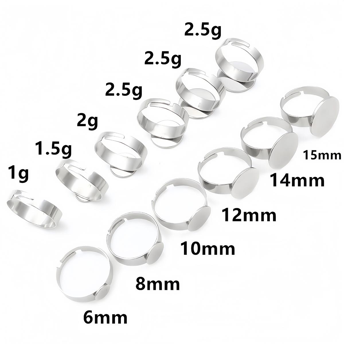 5/10pcs Stainless Steel Ring Settings Adjustable Ring Tray Bezel Blank Round 6/8/10/12/14mm Cabochon Base for DIY Jewelry Making 5 PCS