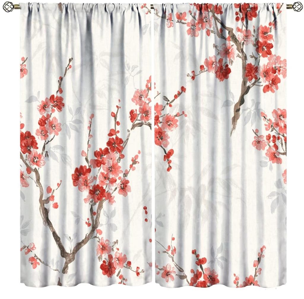 Boho Floral Curtain Flower Spring Wildflower Vintage Plant Bedroom Living Room Home Drapes Window Treatments Panel Curtains Polyester Area Decor