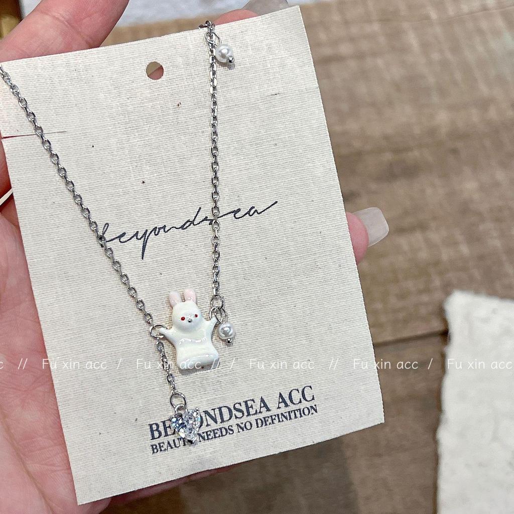 FX Cute Panda Rabbit Pendant Necklace with Tassel - Japanese Sweet Style Choker Clavicle Chain