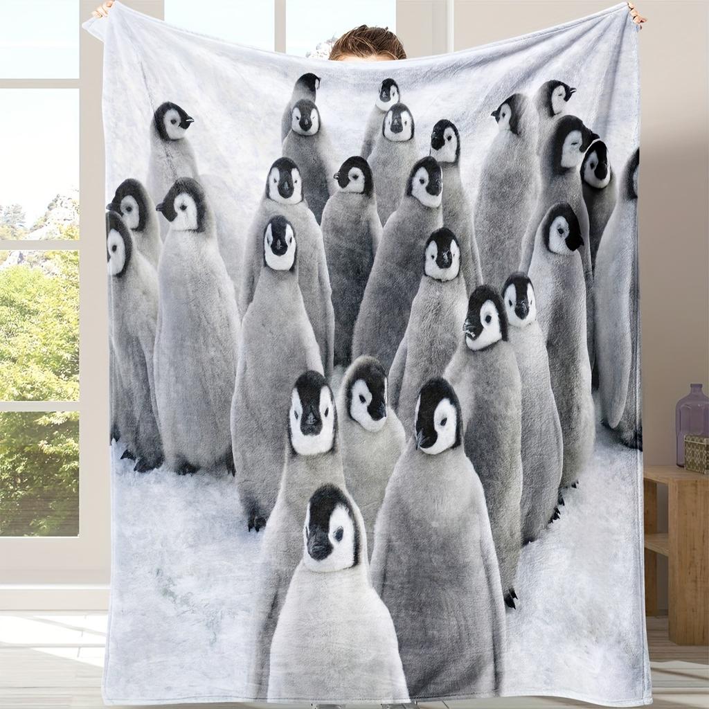 Penguin Blanket Soft Plush Blanket Lightweight Digitally Printed Flannel Blanket For Sofa Bed