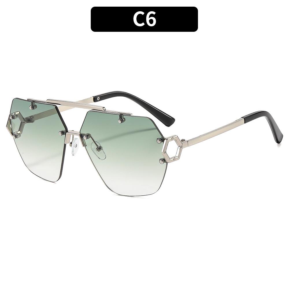 European And American Fashion New Double Beam Frameless Sunglasses High-End Spice Girl Anti-Ultraviolet Sunglasses Versatile Casual Glasses
