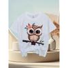 European sizes Adorable Short-Sleeve T-Shirt for Girls Featuring a Cute Owl Adorned with a Flower Crown.