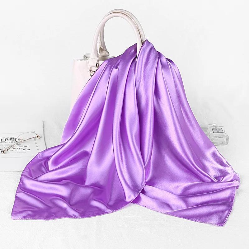 Fashion Hijab Scarves For Women Silk Satin Hair Scarf Female Solid Colors Kerchief 90*90cm Square Shawls Neck Scarfs For Ladies
