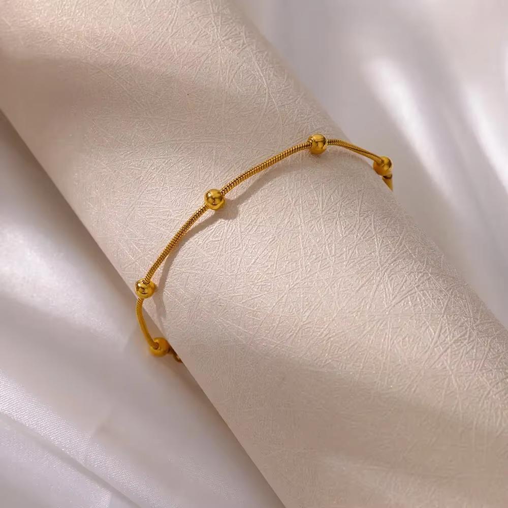 Minimalist Gold Beaded Snake Chain Bracelet for Women Stainless Steel Adjustable Dainty Ball Bracelet Minimalist Jewelry Gift