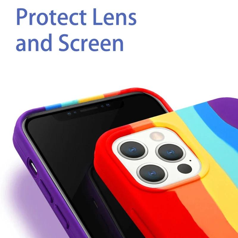 Coque Arc-en-ciel en Silicone Liquide Pour iPhone 15 14 13 11 Pro Max pour iPhone 12 X XR XS 8 7 Plus Coque de Protection Intégrale
