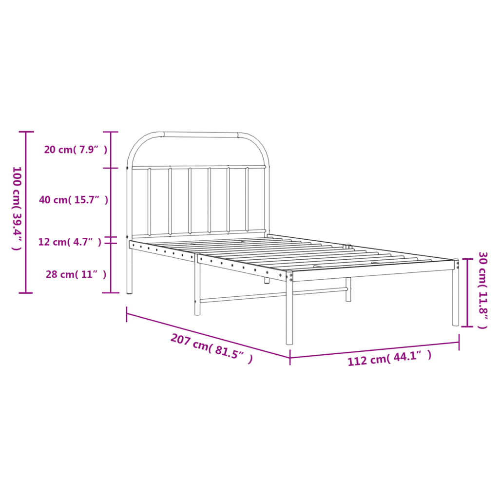 Metal Bed Frame with Headboard White 107 X 203 Cm