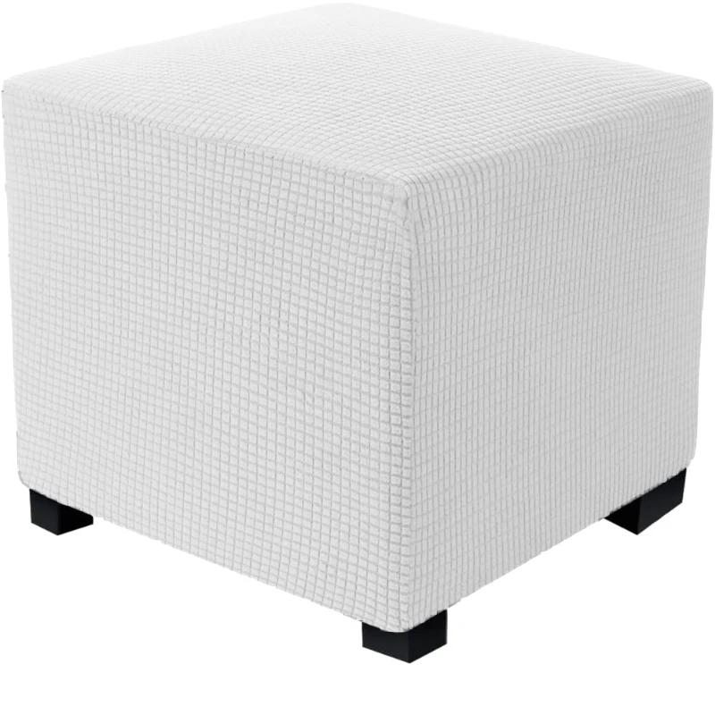 Square Ottoman Cover Polar Fleece Elastic Footstool Slipcover Furniture Protector For Home Pouf